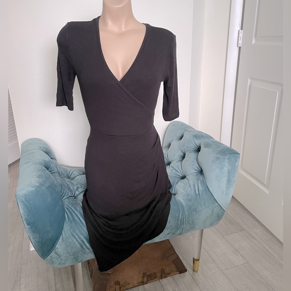 Guess Black Jersey Wrap Midi Dress